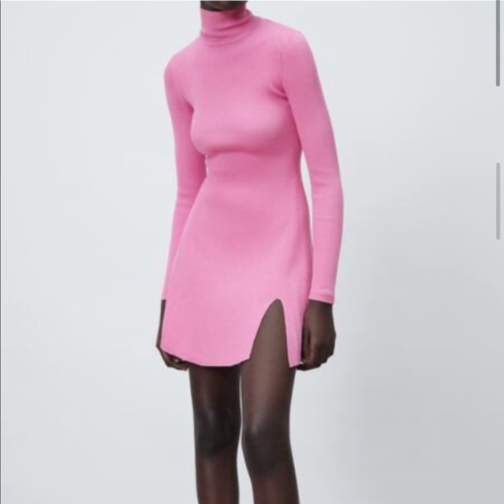 Pink mock-neck sweater dress